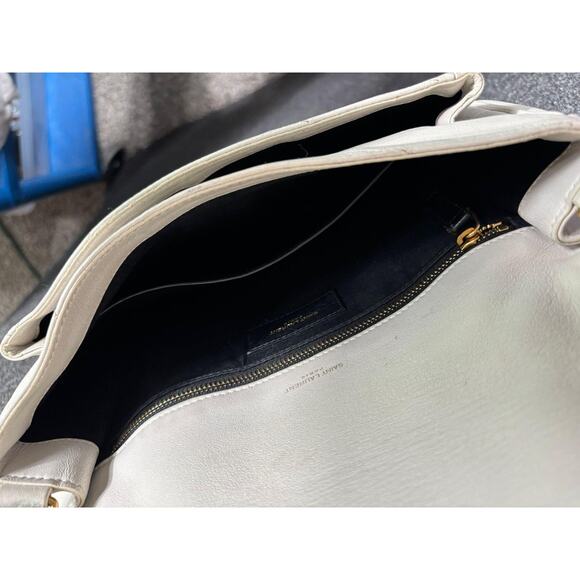 Saint Laurent YSL Bag Womens White Quilted Leather Chain Shoulder Chevron Purse - Picture 6 of 12